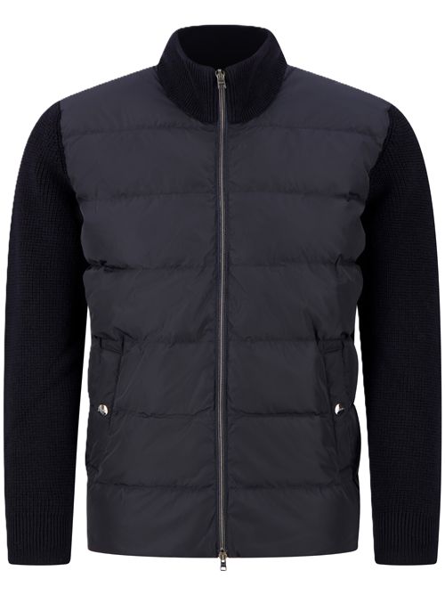 Cardigan ibrido in maglia e nylon imbottito blu scuro HERNO | MP000138U702599290 BLU SCURO